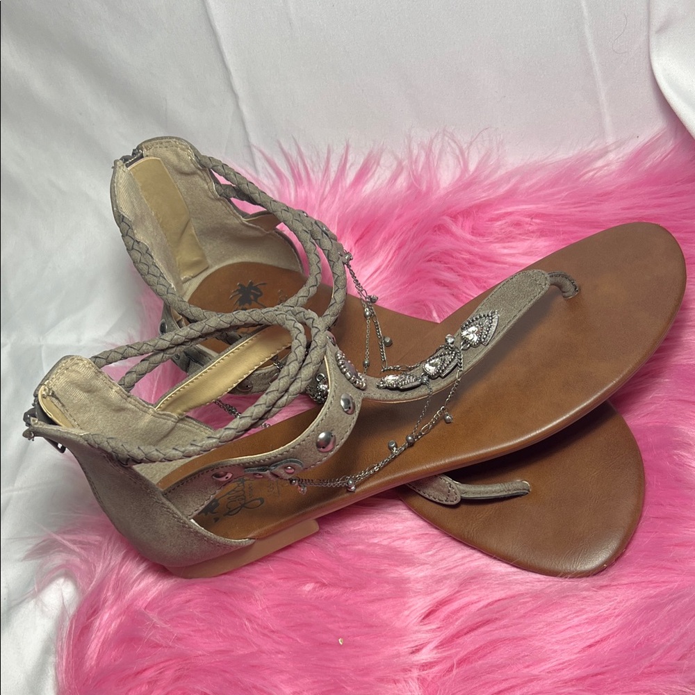 Jellypop Braided Tan and Gray Sandals